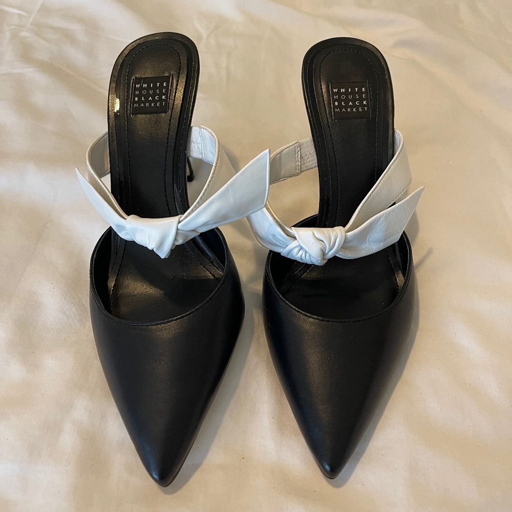 WHBM White House Black Market Black and White Kirra Bow Heels size 6